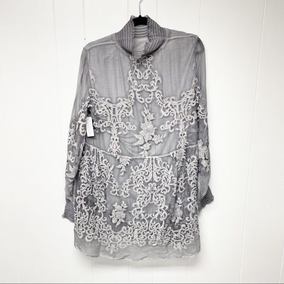 Soft Surroundings Tops - NWT Soft Surroundings Gray Mock Embroidered Top L